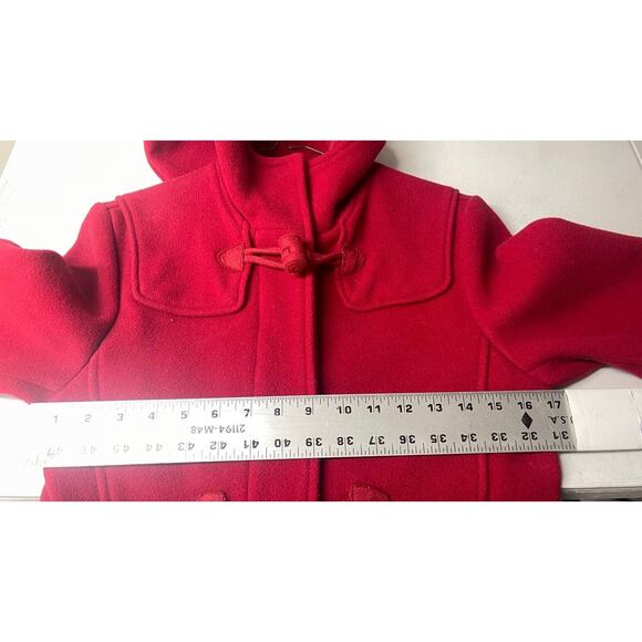 Benetton Wool Duffle Toggle Peacoat Sz S Red Hooded Classic Paddington Bear - Picture 5 of 13